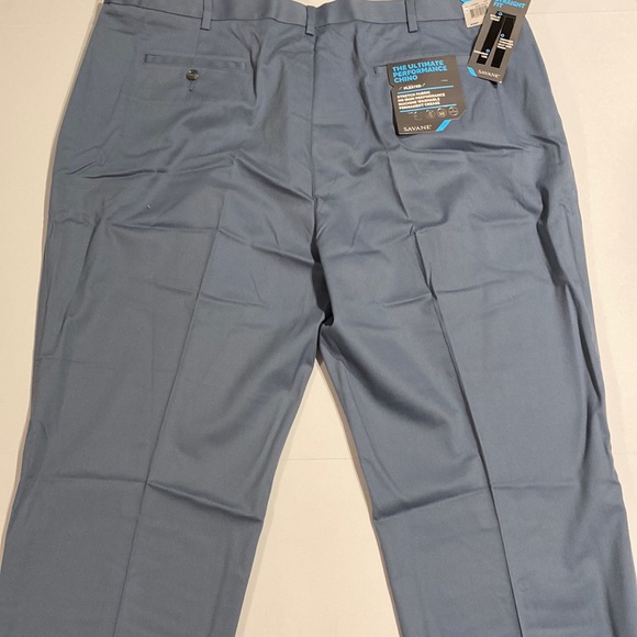 Savane SZ 50 x 28 Blue Mirage Pleated Performance Chino Straight Fit Pants New - Picture 3 of 10